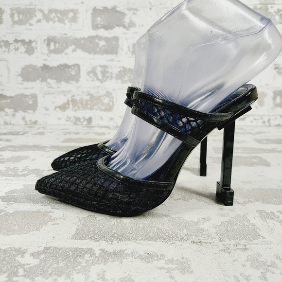 New Jessica Rich Black Fishnet Pointed Toe Slip On Pumps E692 - Picture 1 of 12